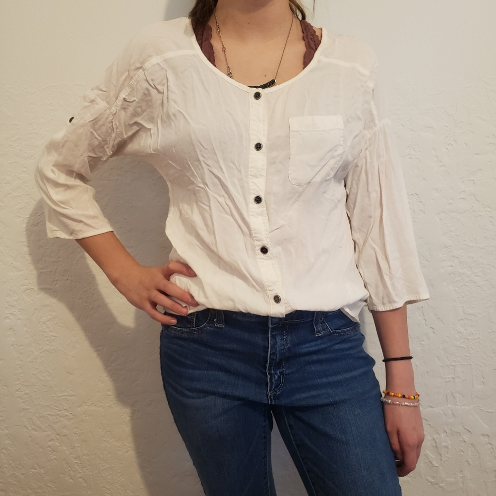 Maurices Womens Medium Cream White Flowy Shirt